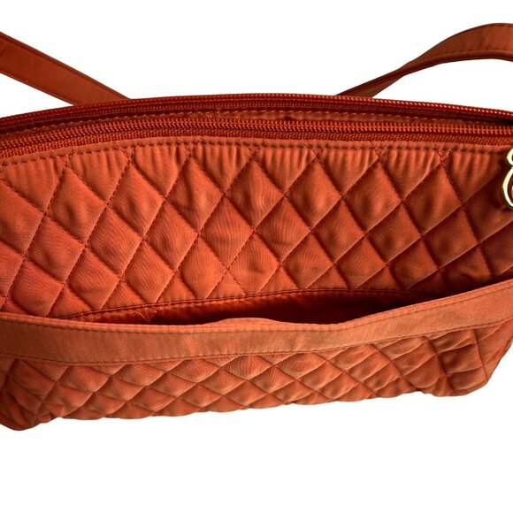 Vera Bradley Quilted Shoulder Bag In Orange With Gold Monogram & Zipper Closure - Picture 8 of 16
